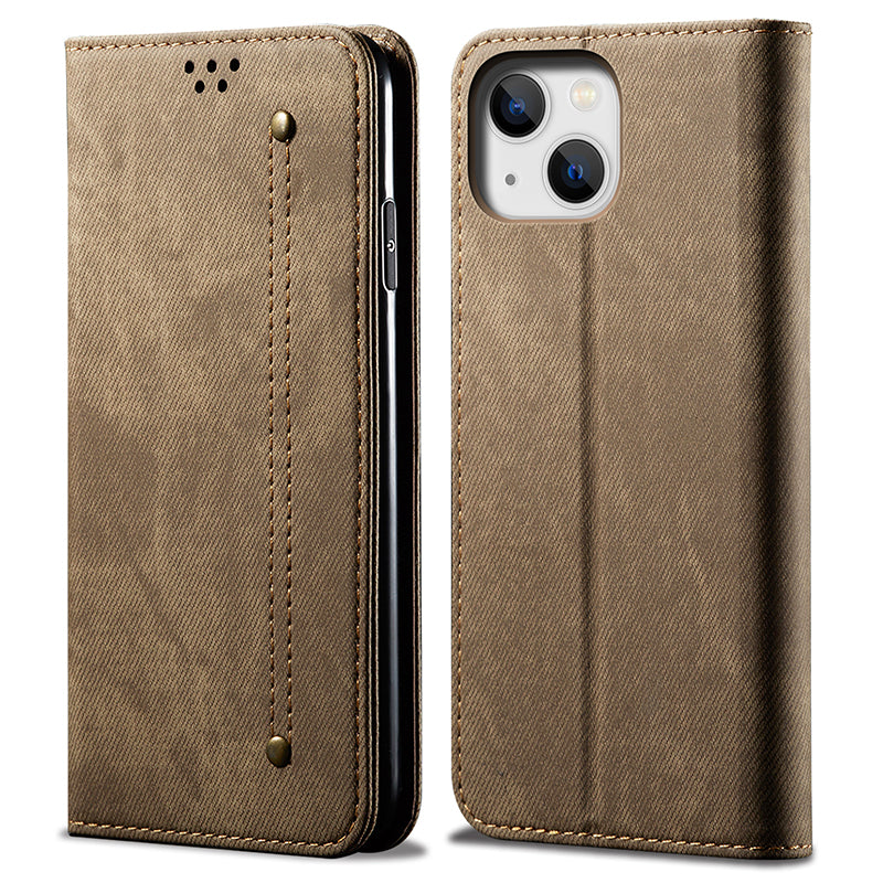 For iPhone 15 Plus Shockproof Phone Case Wallet Stand PU Leather Jeans Cloth Texture Phone Cover For iPhone 15 Plus Shockproof Phone Case Wallet Stand PU Leather Jeans Cloth Texture Phone Cover